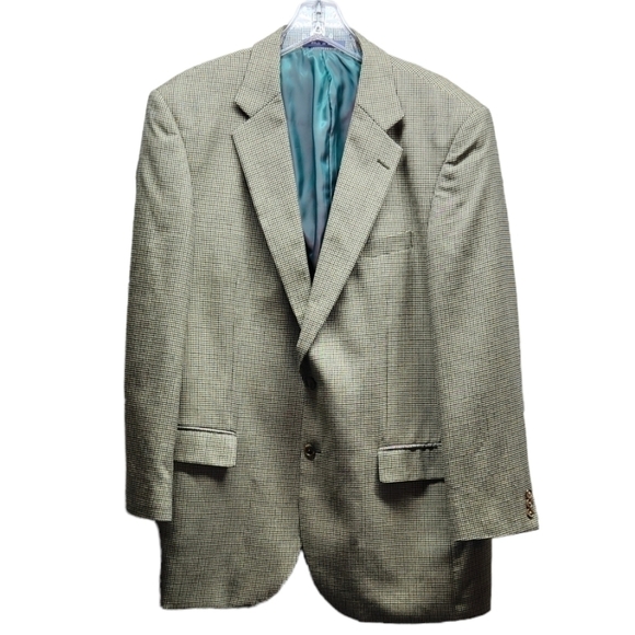ALAN Flusser 44L Brown Houndstooth 2-Button Blazer Sport Coat Suit Jacket Silk - Picture 2 of 12